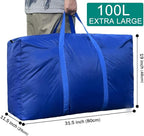 100L Extra Large Storage Bags, Big Moving Bags with Strong Zippers & Carrying Handles, Packing Bags for Moving, Storage, Travel and Camping, Storage Totes For Space Saving (Blue, 2 Pack) - Image 2