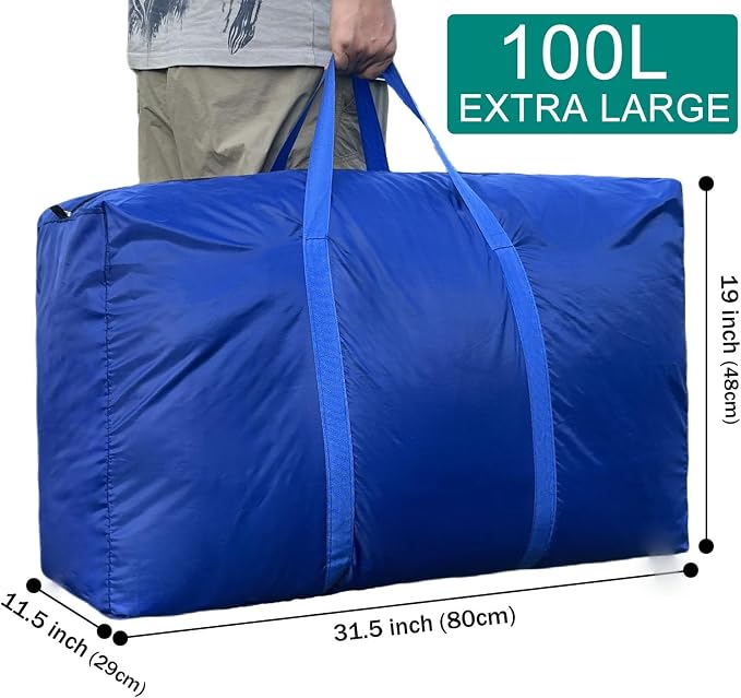 100L Extra Large Storage Bags, Big Moving Bags with Strong Zippers & Carrying Handles, Packing Bags for Moving, Storage, Travel and Camping, Storage Totes For Space Saving (Blue, 2 Pack) - Image 2