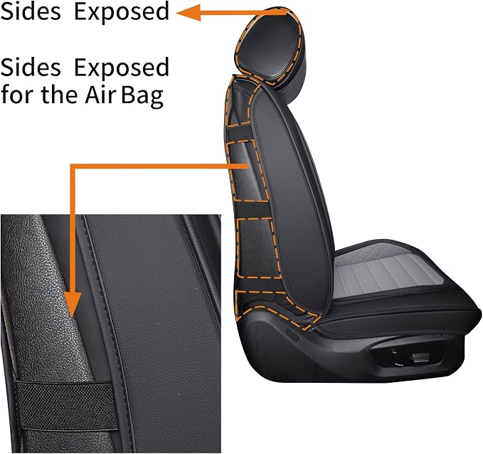 Leather Car Seat Covers Full Set Universal Fit Toyota, Black-Grey | Waterproof Cushion Compatible with 4Runner Nissan Altima Honda Chevy Impala Colorado Cruze Malibu Ford Cadillac Lexus - Image 4