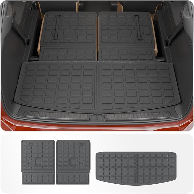 Trunk Mat & 3rd Row Backrest Mats for 2020-2026 Ford Explorer | 6&7 Passenger Cargo Mat Cargo Liner Seat Back Cover Protector TPE All Weather Trunk Liner 2025 Explorer Accessories by Thinzyou