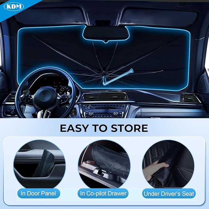 KDM Umbrella Style Windshield Sun Shade for 2014-2024 Dodge Ram ProMaster | Full Size Cargo Van Chassis Cab Cutaway Window Van,Foldable Front Windows Sunshade Visor Protector Blocks UV Rays - Image 8