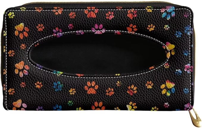 Biyejit Car Tissue Holder, Colorful Paws Car Mask Holder, Car Sun Visor Napkin Holder Backseat Tissue Case，Pu Leather Tissues Box - Image 2