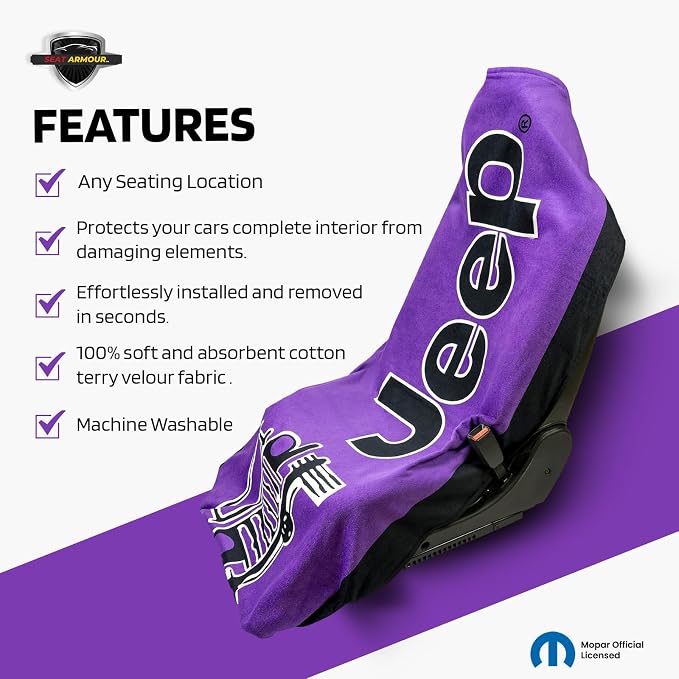 Seat Armour Jeep Seat Towel - Universal Fit Soft Machine Washable Jeep Towel - Easy Install, Multipurpose Towel2Go Seat Cover for Jeep - Purple - Image 3