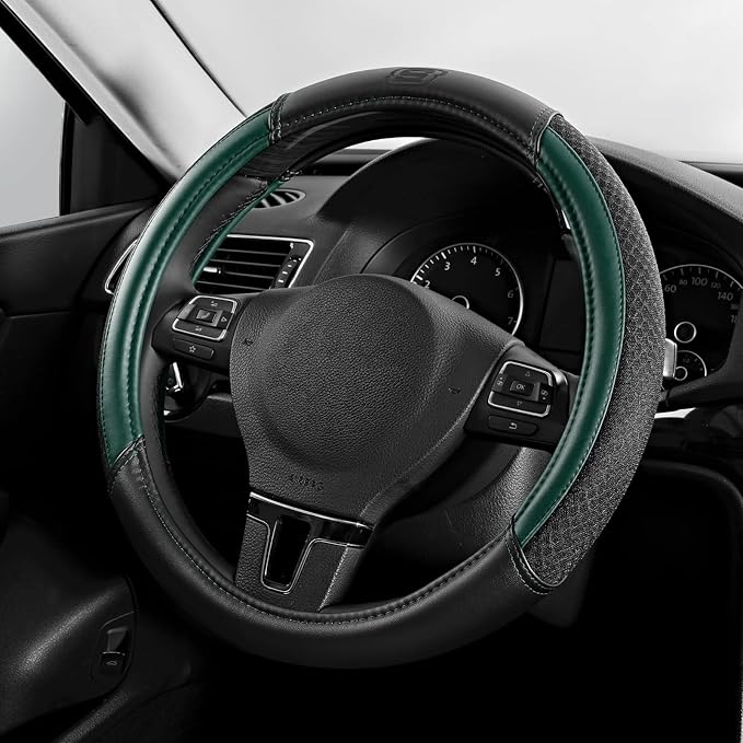 Skechers Air-Cooled Steering Wheel Cover,Leather Car Steering Wheel Cover Universal Fit 14" 1/2-15" Car Wheel Protector for Men Women Fit Suvs,Vans,Sedans,Car,Trucks,Green by Unknown