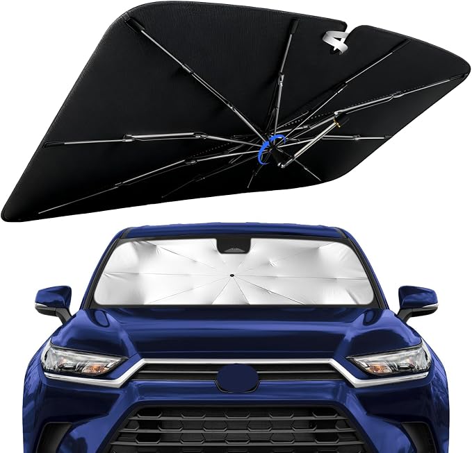 Windshield Sun Shade for Toyota Grand Highlander 2024-2026,UPF50+ Keep Cool | 360°Rotating Shaft, Custom Fit Umbrella Sunshade for UV Blocking, Interior Heat Protection, Easy Storage for Camping / Naps by Lonyaqui