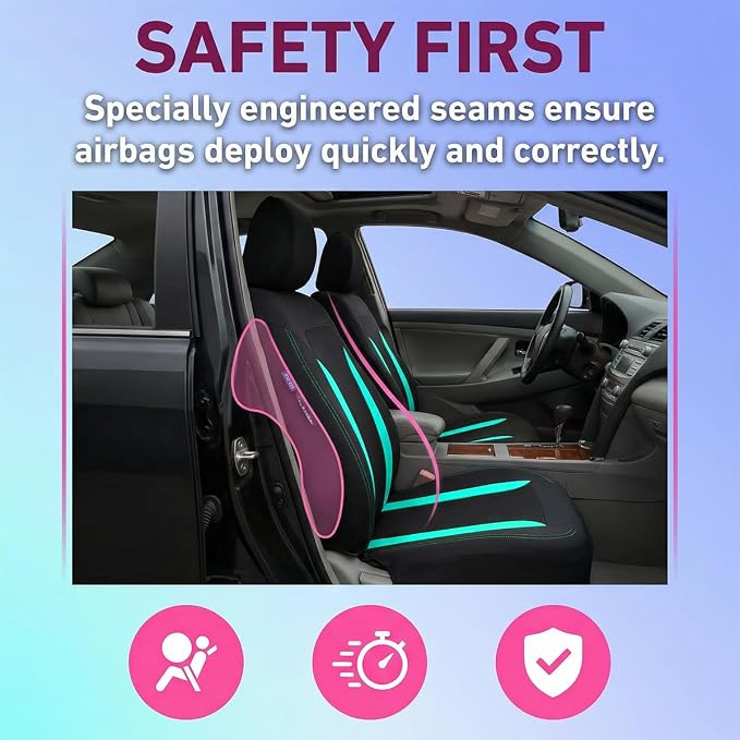 Car Seat Covers, Breathable Split Anti-Slip Vehicle Front Seat Protector with Removable Headrest Guard, Auto Interior Chair Protective Covers, Universal for SUV Automobile Truck (Mint Green) - Image 2