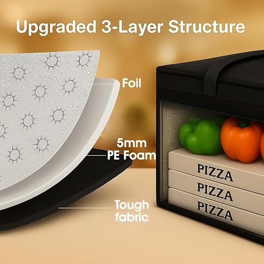 Bodaon Insulated Food Delivery Bag with Hard Baseboard, XXXL, Black, 1 Pack | Heavy-Duty, Waterproof Lining, Cold/Hot Warmer for Delivery, Reusable Grocery Carrier for Pizza, Drinks, Camping, Commercial - Image 6