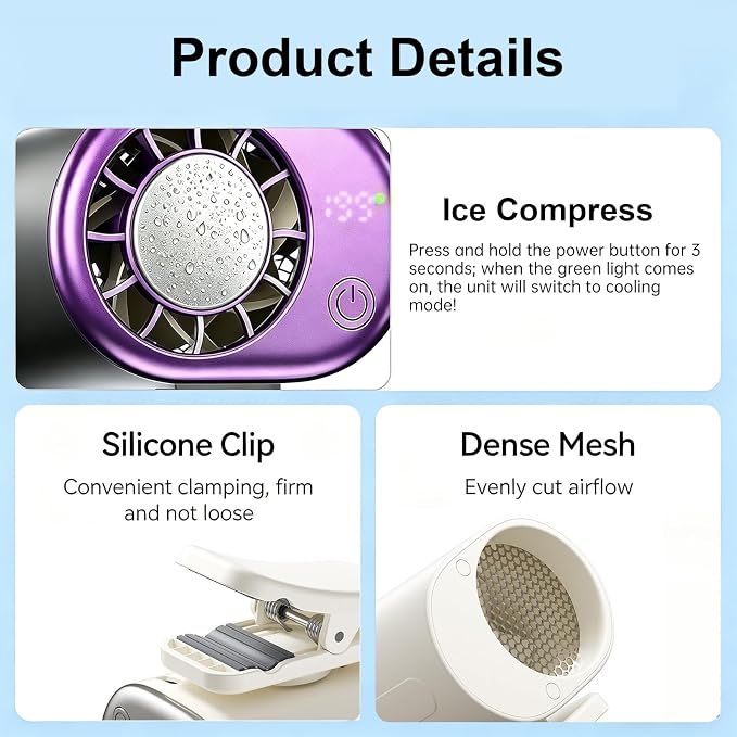 Clip On Fan with Led Display, Portable Ac for Car, 16°C Cooling System, 360° Rotation & 199 Speeds Adjustable Mini Car Fan, Car Air Conditioner, Personal Fan for Vehicle, Office, Outdoor Use (White) - Image 4