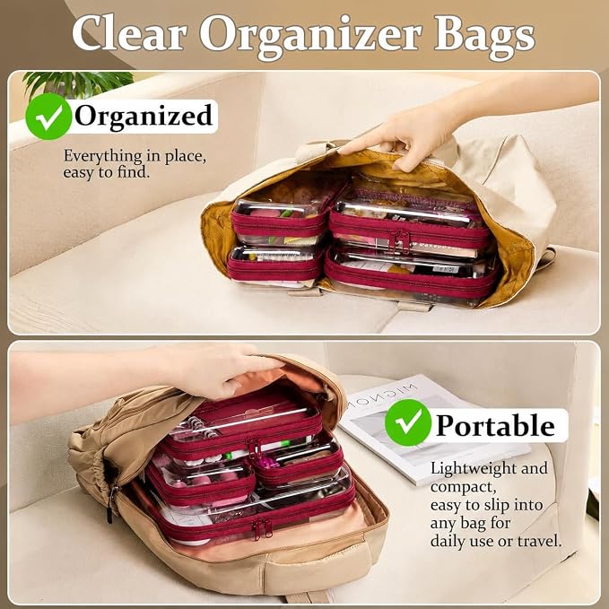 3-PCS Medium Clear Hard Shell Zipper Pouches, Clear Zipper Bags | Toiletry Bag for Travel, CLear Diaper Bag, Toiletry Pouch, Travel Organizer, Cosmetic Bag,Toy Storage Bins (M+3S) (Burgundy) - Image 3