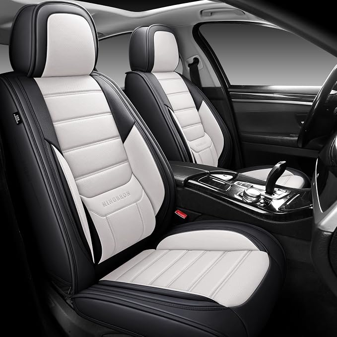 MINGBRON Car Seat Covers Full Set,Black White Car Seat Cover, Car Seat Protector Waterproof, Nappa Leather Car Seat Cushion, Fit for Most Cars - Image 5