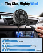 USB Car Vent Fan, 3-Speed Quiet Brushless Hook Mount Air Circulator | 5V 360°rotatable clip-on fans,mini soft airflow for driver, fits car/truck/SUV/Van/RV, plug in auto fan non-rechargeable - Image 5
