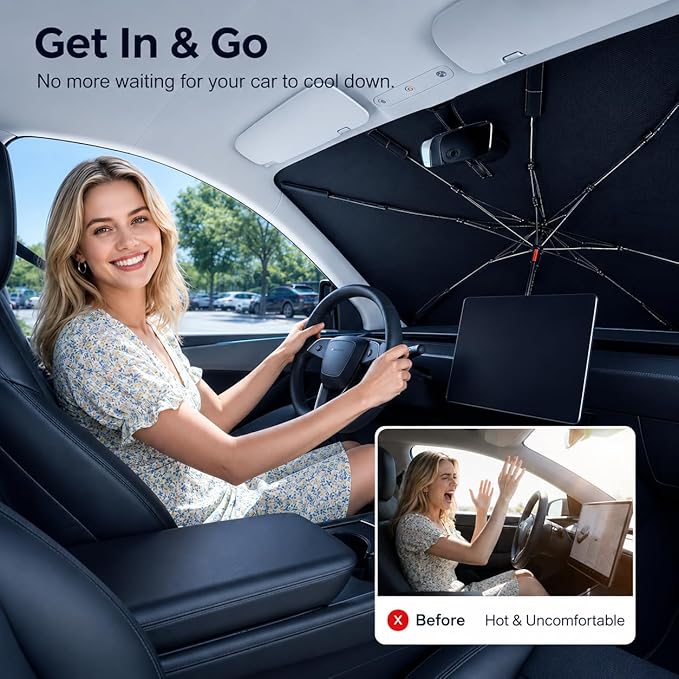 [2026 Upgraded] DooGooCoo Windshield Sun Shade [Up to 70°F Cooler, 100% Sunlight Blocked] car Sun Shade Windshield Umbrella, Keeps Interior Cooler car Shade Front Windshield, Medium 57" x 32". - Image 6