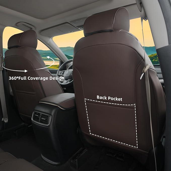 Lolcar CRV Seat Covers Custom Fit for Honda CRV 2017 2018 2019 2020 2021 2022,Leather Car Seat Cover Full Set for Trucks SUV,Waterproof Car Seat Cushion,Faux Leather(Coffee) - Image 3