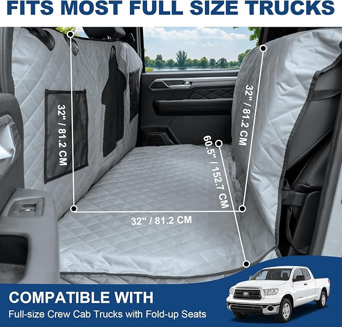 Dog Car Seat Cover for Back Seat - Waterproof Pet Hammock with Embedded Insert Door Protectors (XLarge for Crew Cab Truck with Fold‑Up Seat) - Image 5