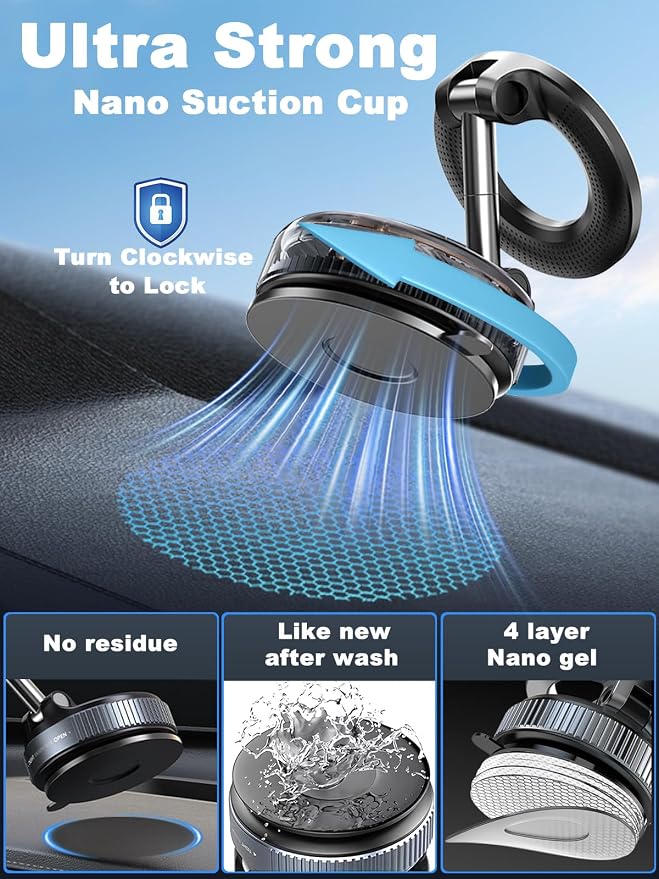 snanlen Upgraded 360° Nano Gel Vacuum Magnetic Phone Holder, 108+LBS Heavy Duty Suction Cup Phone Mount for Car Dashboard & Windshield, 3000gf MagSafe Compatible with iPhone 17/16 Pro Max White - Image 5