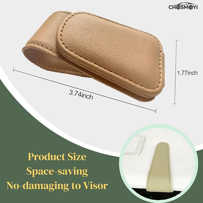 Leather Sunglass Holder for Car Visor, Magnetic Eyeglasses Clips(Beige) | One-Handed Operation, Fits Different Size Eyeglasses, Car Essentials for Women - Image 5