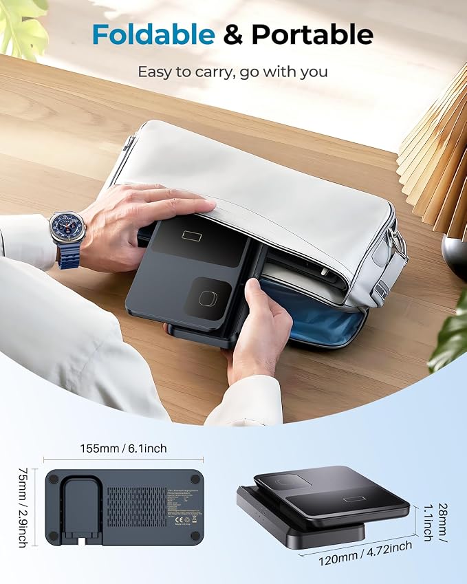 3 in 1 Wireless Charger Station for Galaxy S26 Ultra S25 S24, Foldable | Fast Charging for Z Fold Flip 7/6, Detachable Watch Charger for Galaxy Ultra 8/7/6, Compact & Portable, No Adapter, Black - Image 6