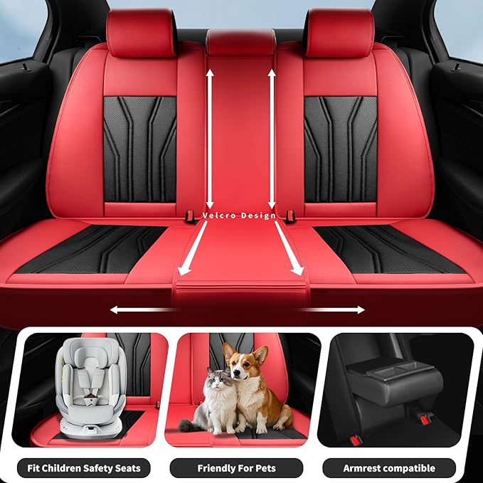 Fit Frontier Car Seat Covers Premium Leather for Nissan Frontier 2009-2025 2026. Waterproof， Breathable, Scratch-Resistant & All-Weather Seat Cushion Protector（Front Seat,Red&Black - Image 3
