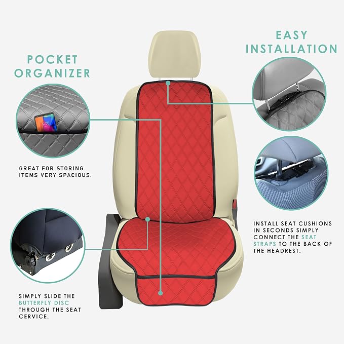 FH Group Car Seat Cushion – Neosupreme Single Front Seat Cover with Front Pockets, Airbag Compatible, Universal Fit Car Seat Cushion for Driver or Passenger Seat, SUV, Truck, Sedan & Van – Red - Image 4