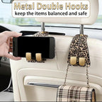 Car Hooks for Headrest: 2Pack Car Headrest Hook with Premium Leopard Leather - Double Metal Hooks - Purse Hook For Car - Car Headrest Hooks - Car Hooks for Purses, Handbags, Bags - Leopard - Image 4