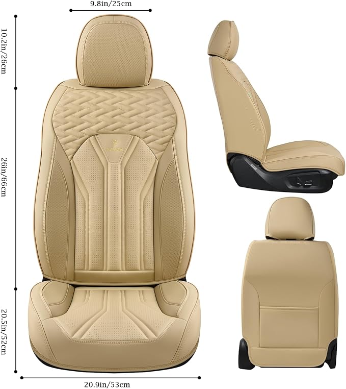 Leather Seat Covers, Seat Covers Full Set, Car Seat Protectors 5 Seats, Automotive Seat Covers Fit for Most Cars Trucks-Beige - Image 3