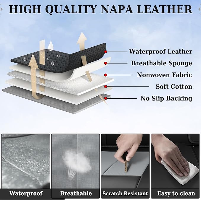 Coverado Rear Bench Car Seat Covers, Car Rear Seat Covers, Nappa Leather Back Seat Cover, Automotive Seat Covers Seat Cushion Cover Universal Fit for Most Cars Sedan SUV Pickup Truck, Black&Gray - Image 4