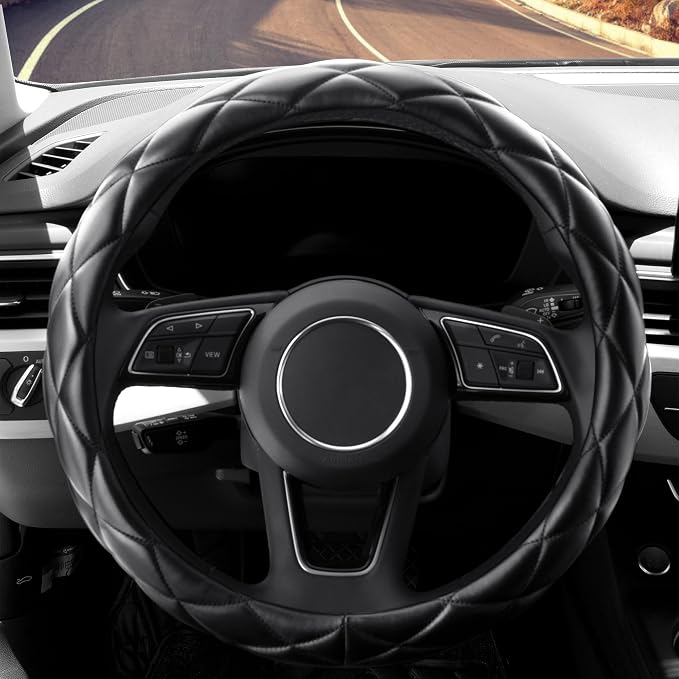 YHONGJT Soft Microfiber Leather Steering Wheel Cover, Universal 15 Inch for Women Girls, Fit Vehicles, Sedans, SUVs, Vans, Trucks - Black - Image 2