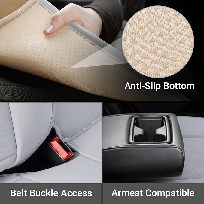Coverland Custom SUV Car Seat Covers for 2020-2025 Subaru Outback | Premium Waterproof Faux Leather Non-Slip Memory Foam Airbag Compatible Custom Fit Interior Protector [Rear Seat-Gray] - Image 3