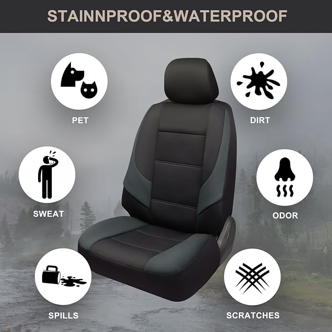 GIANT PANDA Waterproof Neoprene 2 Pack Front Car Seat Covers Custom Fit 2009-2026 Ford F150,2017-2026 F250 F350 Super Duty Crew Cab SuperCrew SuperCab Pickup Trucks, Leak-Proof Wetsuit (Black+Grey) - Image 3