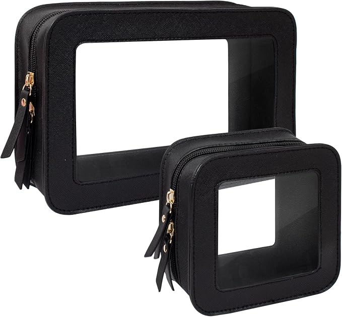 KOTORA Clear Makeup Bag Set for Women Portable Clear Make up Bag Cute Waterproof Travel Cosmetic Bag Toiletry Bag for Car Essentials Bag (Black) by KOTORARetroleatherGoods