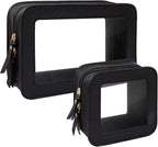 KOTORA Clear Makeup Bag Set for Women Portable Clear Make up Bag Cute Waterproof Travel Cosmetic Bag Toiletry Bag for Car Essentials Bag (Black) by KOTORARetroleatherGoods