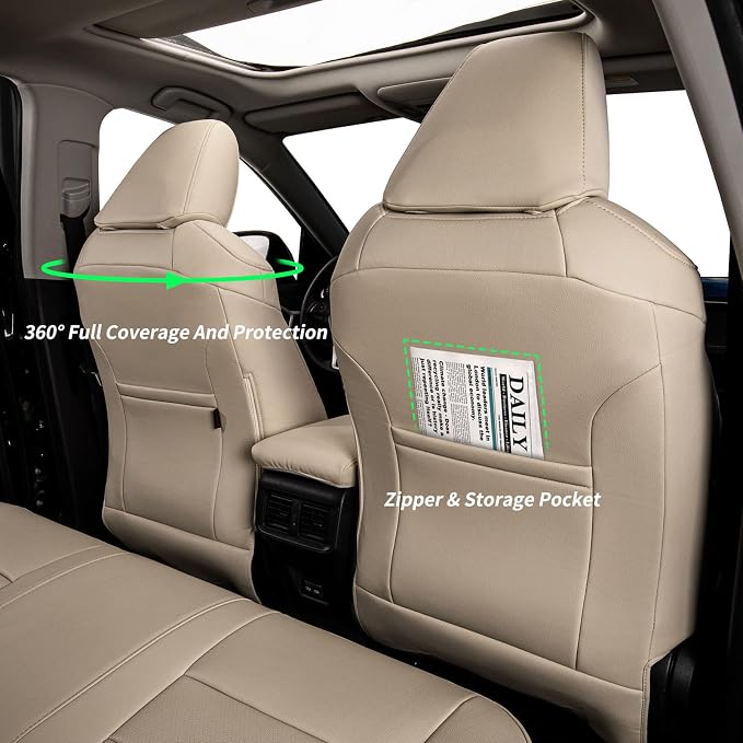 coverdream Full Set Leather Seat Covers for Toyota Corolla 2009-2013 Base,L,LE,XLE Sedan,Airbag Compatible,Waterproof Car Seat Protector,Fit Like A Glove(Beige) - Image 3