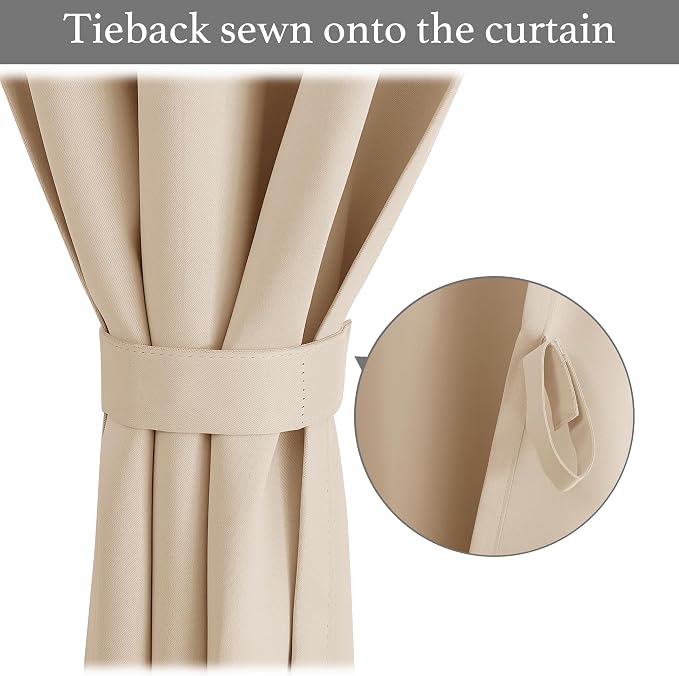 NICETOWN Biscotti Beige Living Room Blackout Curtains 63 Inches Long | Farmhouse Solid Thermal Insulated Self Adhesive Drapery Panels for Office Loft, 1 Panel, 42" x 63" - Image 4