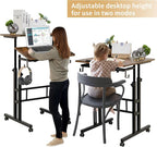 SIDUCAL Mobile Standing Desk, Portable Stand Up Desk, Small Adjustable Converter with Wheels Home Office Workstation, Rolling Laptop Cart for Sitting, Rustic Brown - Image 4
