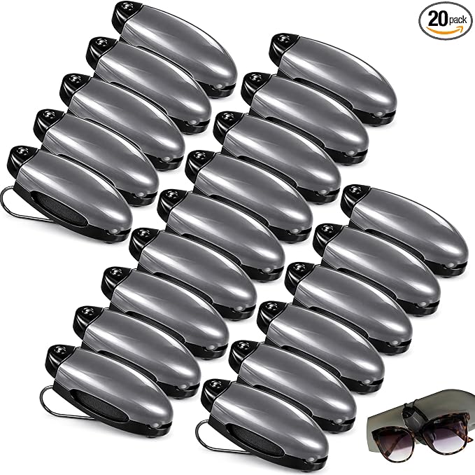 Frienda 20 Pcs Sunglasses Holder for Car Sun Visor Clip,Gray | Visor Clips for Eyeglasses, Securely Holds Glasses, Ticket Card Holder, Metal Shell Spring Clip, For Women Men Drivers by Frienda