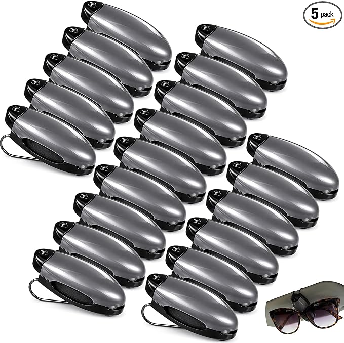 Frienda 5 Pcs Car Sun Visor Clip Sunglasses Holder,Gray | Visor Clips for Eyeglasses, Securely Holds Glasses, Ticket Card Holder, Metal Shell Spring Clip, For Women Men Drivers by Frienda