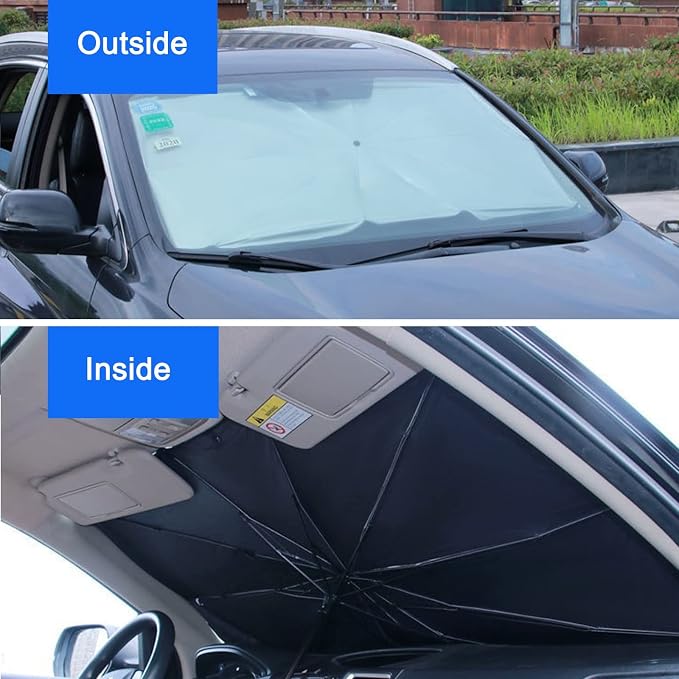 Car Windshield Sun Shade Umbrella, Foldable UV Rays Protector & Heat Block Reflector Retractable Front Window Sun Shades Umbrella Shield (57 * 29.5inch, Large) - Image 4