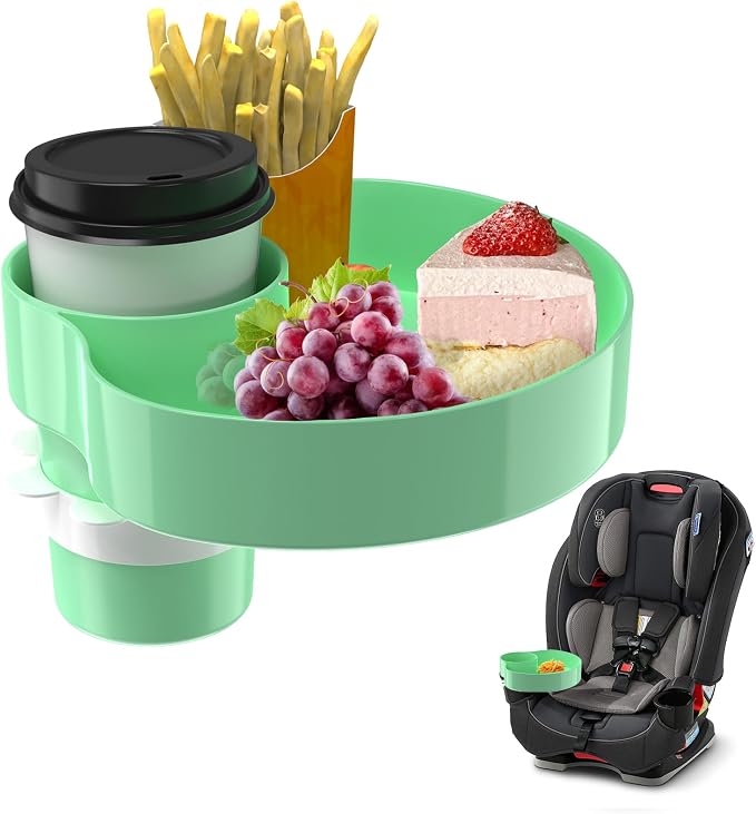 Kids Car Seat Tray, Travel Tray with Cup Holder for Toddler Baby, Kids Car Seat Food Snack Organizer for Road Trip, Stroller snack Organizer Travel Must Haves Toddler Must Haves (Light Green, 1 PCS) by SSPONT%C2%AE