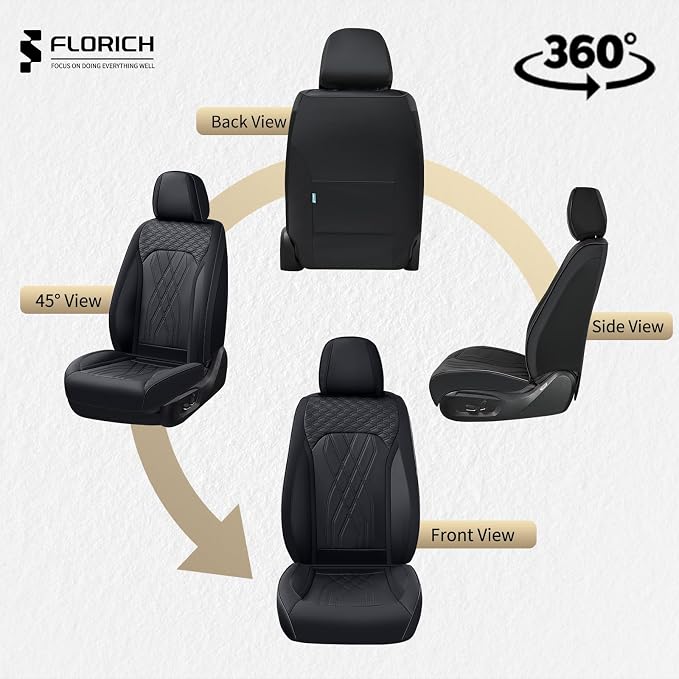 FLORICH Leather Cars Seat Covers Automotive Seat Cover Front Pair Waterproof Seat Covers for Car Vehicle Seat Cushion Protector Universal Fit for Most Cars Trucks SUVs, Black - Image 6