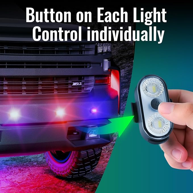 Wireless LED Lights for Car 2PCS- Button and Remote Control Interior Ambient Strobe Light, USB-C 120H 8 Colors IP65 Waterproof Rechargeable Underglow Light for Cars, Trucks, eBike, Motorcycle - Image 6