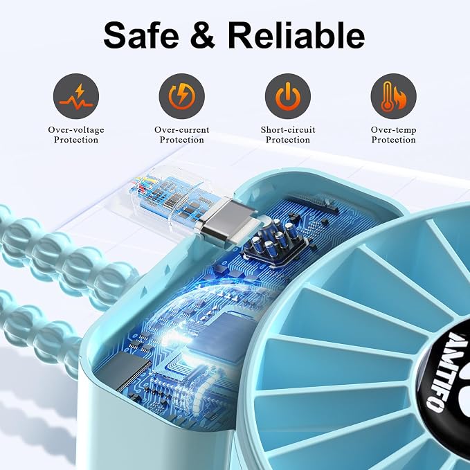 AMTIFO Blue Baby Fan - USB Rechargeable, Quiet, Adjustable Speed, Portable Cooling Fan for Baby Stroller, Car Seats, Nurseries, and Outdoor Activities - Long Battery Life, Turbo Airflow - Image 8
