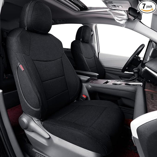Sienna Car Seat Covers Custom Fit for 2011-2020 Toyota Sienna XLE,Limited,Limited Premium,7-Seater,2nd Row Captain Seats w/Foot Rest,Full Coverage Polyester Seat Protector (Full Set,Black) by Coverdream