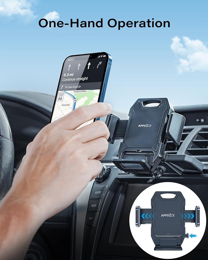 APPS2Car Sturdy CD Slot Phone Mount with One Hand Operation Design | Hands-Free Car Phone Holder, 360° Rotation, Easy Removal, Universally Compatible with All iPhone & Android Phones Smartphone - Image 2