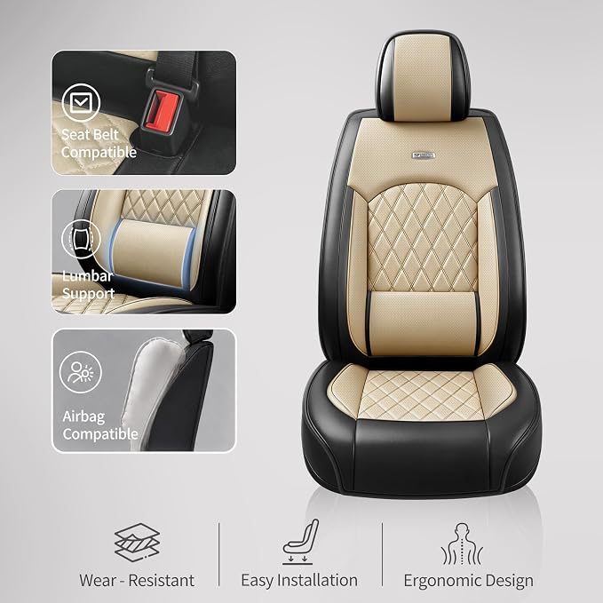 for Subaru Forester 2009-2026 Car Seat Covers, Full Set, Beige | Luxury Full Coverage Leather Seat Protectors, Waterproof Breathable, Non-Slip, Easy to Install, Airbag Compatible, All-Season - Image 6