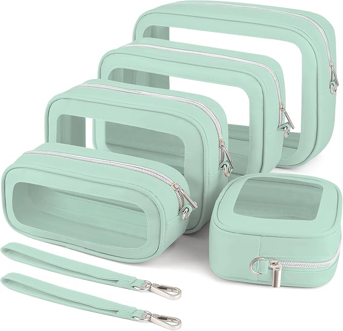 5PCS Clear Makeup Bags with Handles, TSA Approved Toiletry Bags, Diaper Bag Organizer Pouch, TPU Car Storage Organizer with Zippers, Waterproof Travel Organizer Bag for Women by Unknown