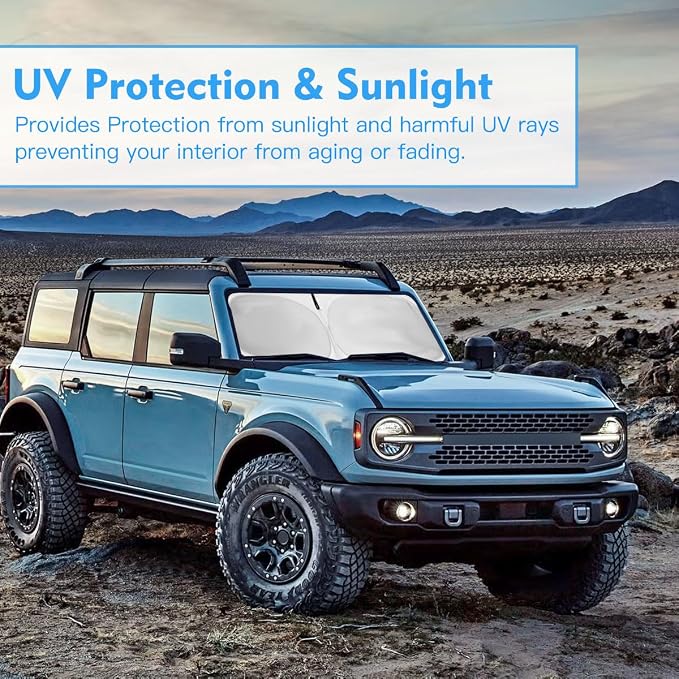 Windshield Sun Shade Sun Visor Accessories for Ford Bronco 2025-2021 | HOHUIGO Front Window Shade for Ford Bronco(Only for Bronco SPOR)Sun Visor windshield Sunshade Blocks UV Keep Car Cooler - Image 7