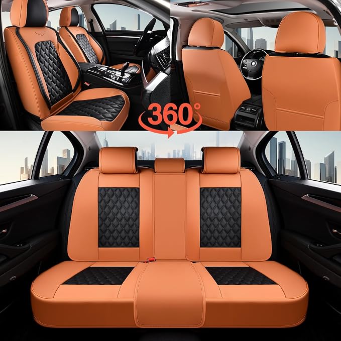Coverado Universal Car Seat Covers Full Set, Vintage-Style Soft Waterproof Faux Leather Front & Rear Seat Protectors, Comfortable Anti-Stain Interior for Most Vehicles – BrownBlack - Image 3