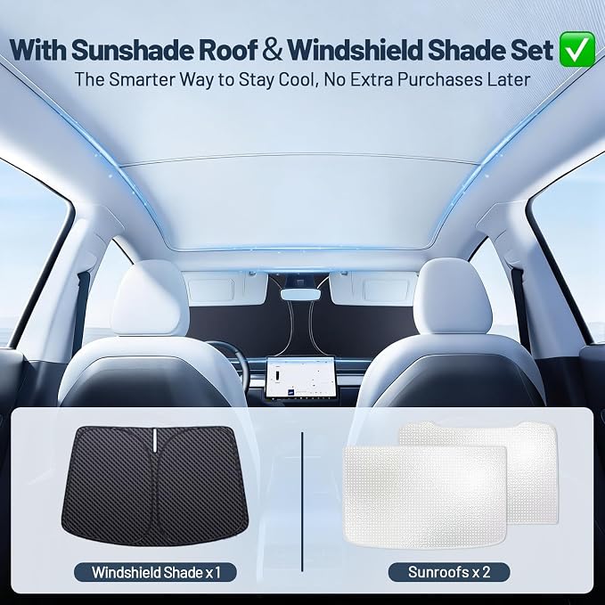 3PCS Tesla Model Y Sunshade Set for Juniper 2025-2026 | Windshield Sun Shade & Sunshade Roof, Glass Sunroof Cover [No Gaps No Sagging] Front Window Shades Protect Interior Dashboard - Image 3