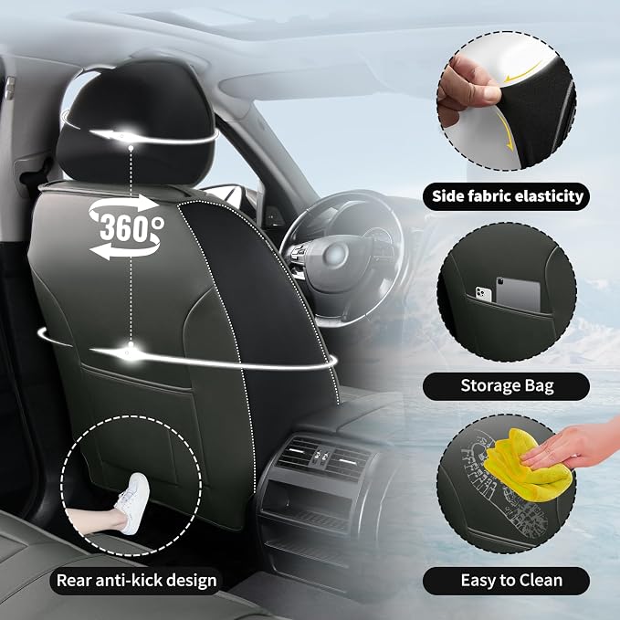 Fit Highlander Premium Leather Car Seat Covers for Toyota Highlander 2007-2025 2026 - Waterproof，Breathable，All-Weather Seat Cushion Protecto & Airbag Compatible, 2 Front Seat Gray&Black - Image 4