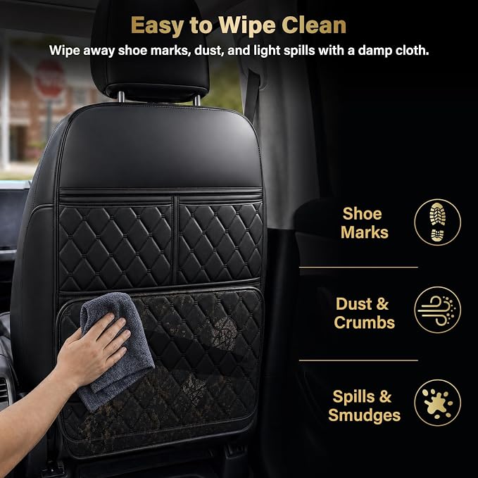 2 Pack Seat Back Protector Kick Mats, Premium Interior Look | Dust, Scuff & Wear Protection / Easy-Clean Surface / 3 Storage Pockets Help Keep Your Car Interior Neat - Image 6